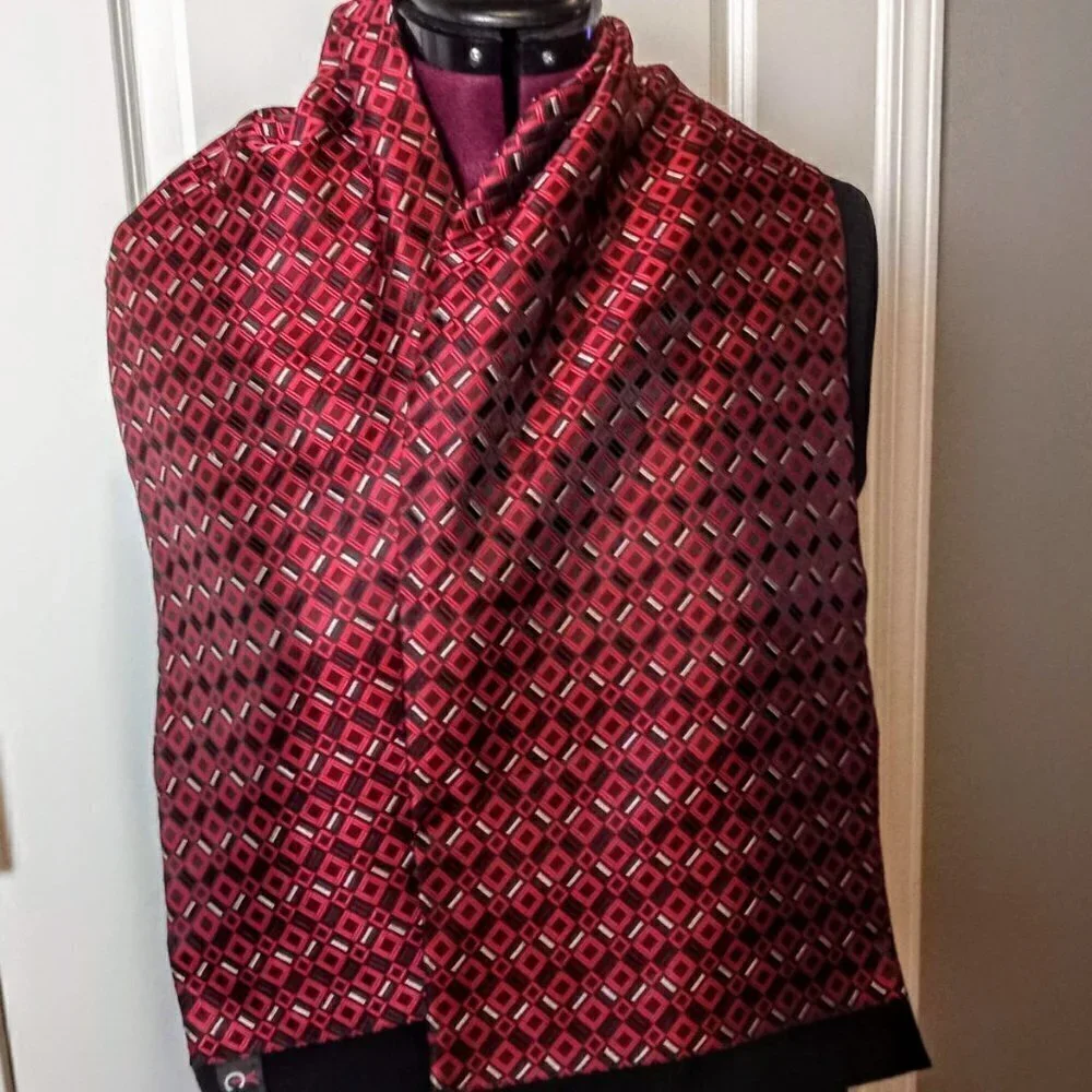 Italian Red Black White Print Silk Brocade Oblong Scarf